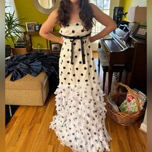 SELLING ON FACEBOOK: Strapless White Polka Dot Prom Gown with Ruffled Skirt: